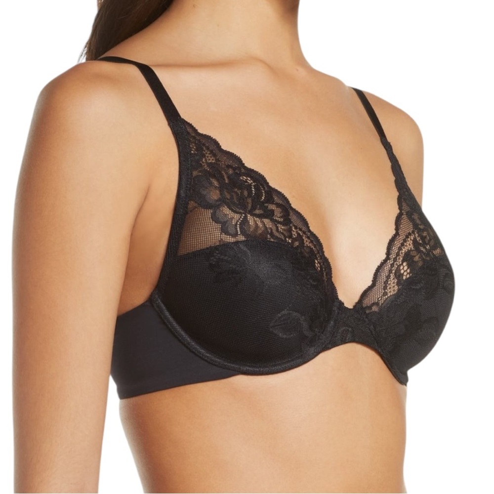 NWOT Natori Cherry Blossom Convertible Underwire Contour Bra - Black 32DD
